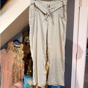 Luxe SARAH PACINI Linen Cotton Blend High Waisted Drop crotch Pants - M